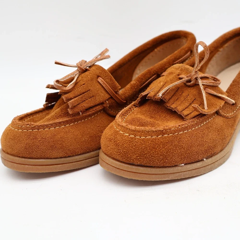 Young Ones Loafers Youth 13 Vintage Brown Suede Kiltie Fringe Moc Toe Wedge